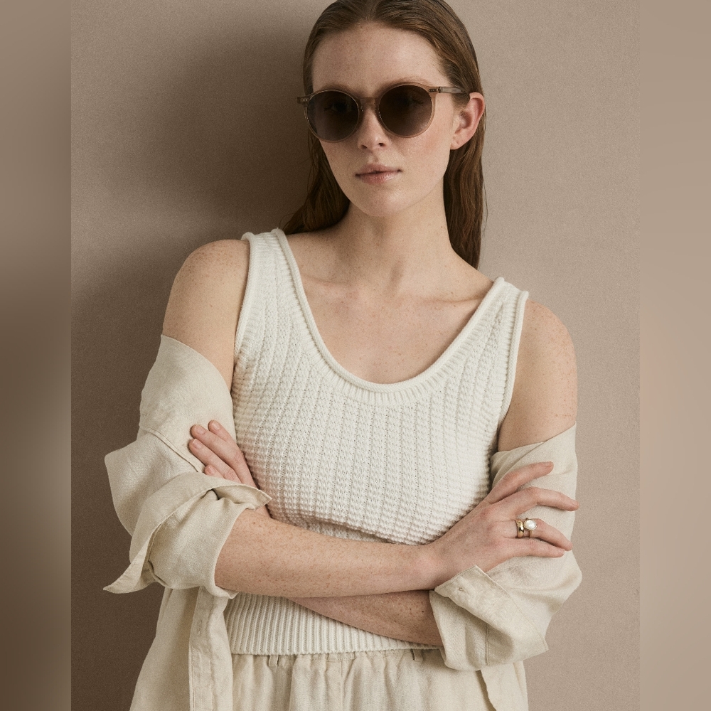 Quince 100% Organic Cotton Waffle Stitch Sweater Tank Vest Size S Ivory White